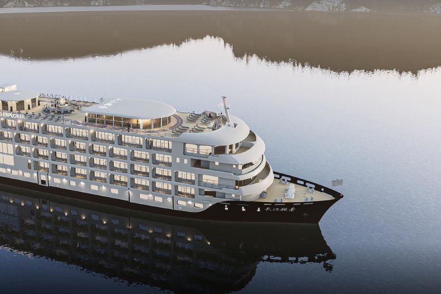 Exterior view of Yangzi Explorer Cruise Ship, providing ultra luxury Yangtze River cruises